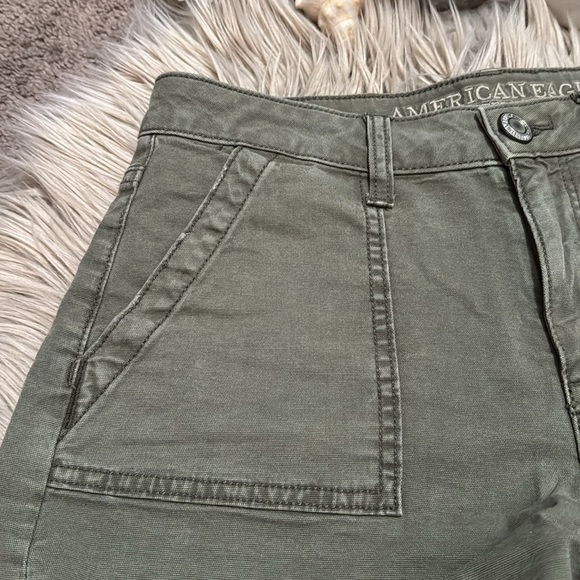 AE Hi Rise Festival-Stretch-Sz 4-Olive Green-Raw Hem - Picture 4 of 11